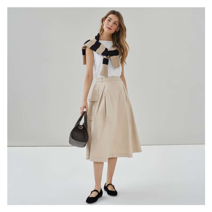 Women's Cargo Cotton Pleated Midi Skirt